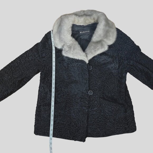 VTG Persian Lamb Fur Coat 8 Silver Mink Collar Mob Wife Chic Film Noir Luxe 50s - Picture 10 of 14